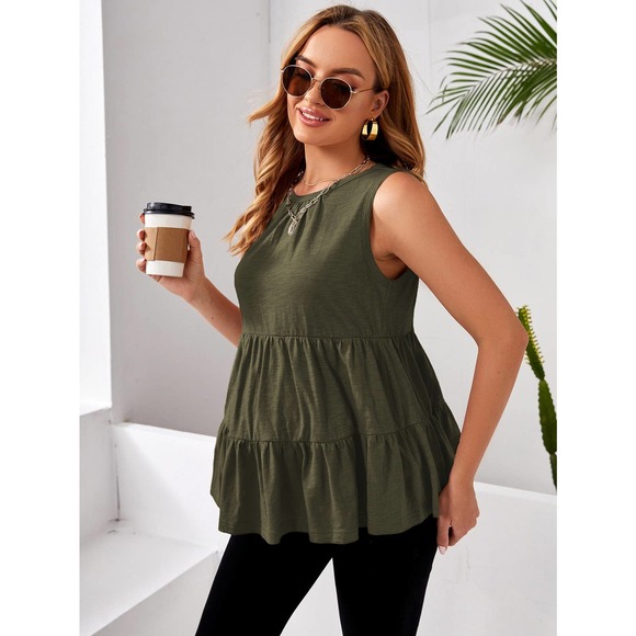 Maternity Peplum tiered Tank Top boho olive green - Picture 4 of 8